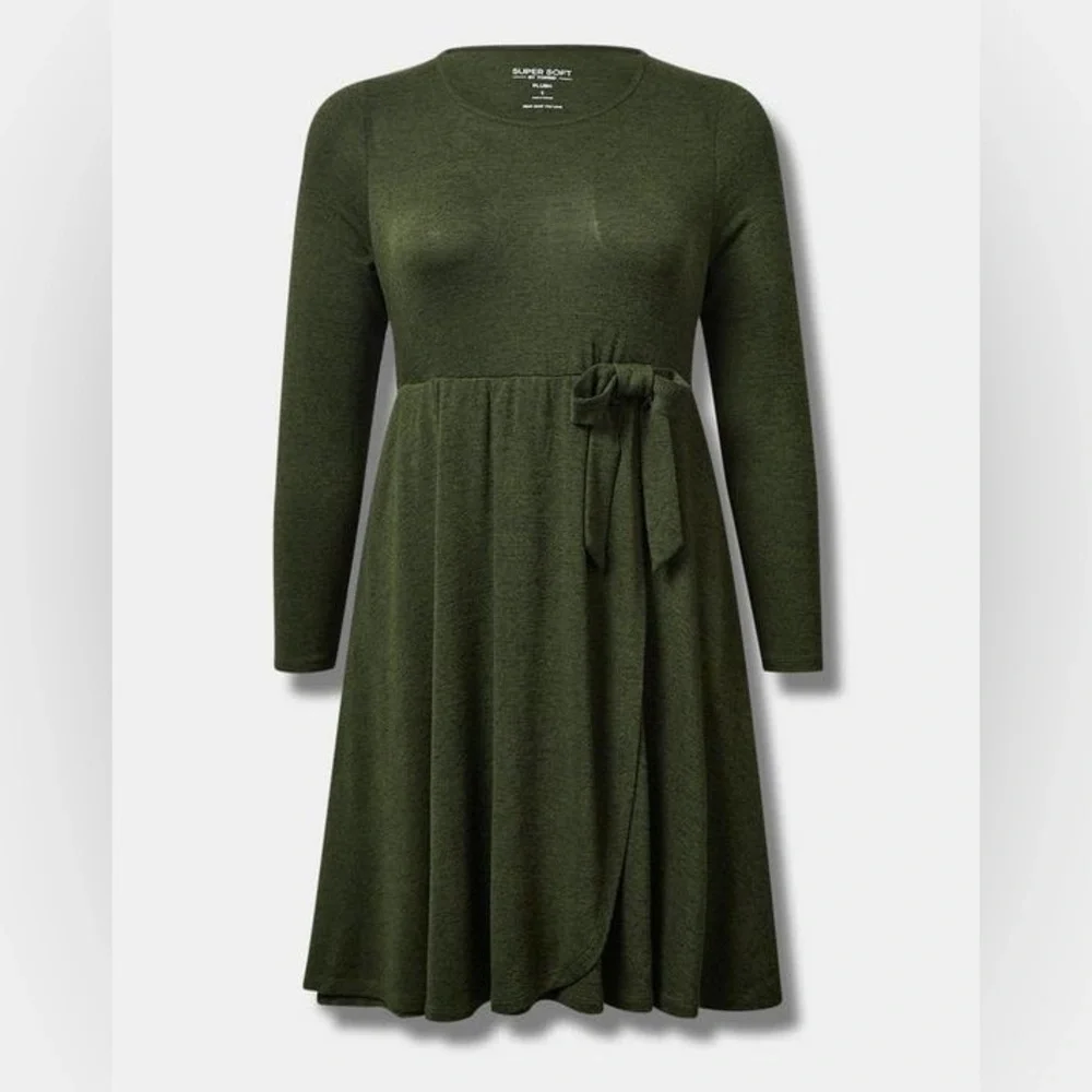 At The Knee Hacci Faux Wrap Dress 0X
